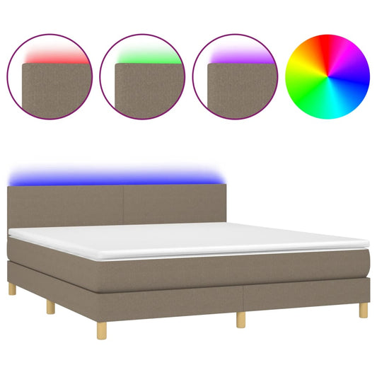 vidaXL Κρεβάτι Boxspring με Στρώμα & LED Taupe 160x200 εκ. Υφασμάτινο