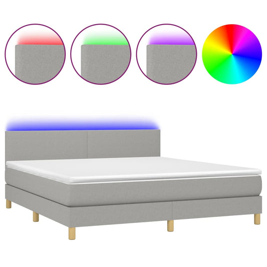 vidaXL Κρεβάτι Boxspring με Στρώμα & LED Αν.Γκρι 180x200 εκ Υφασμάτινο
