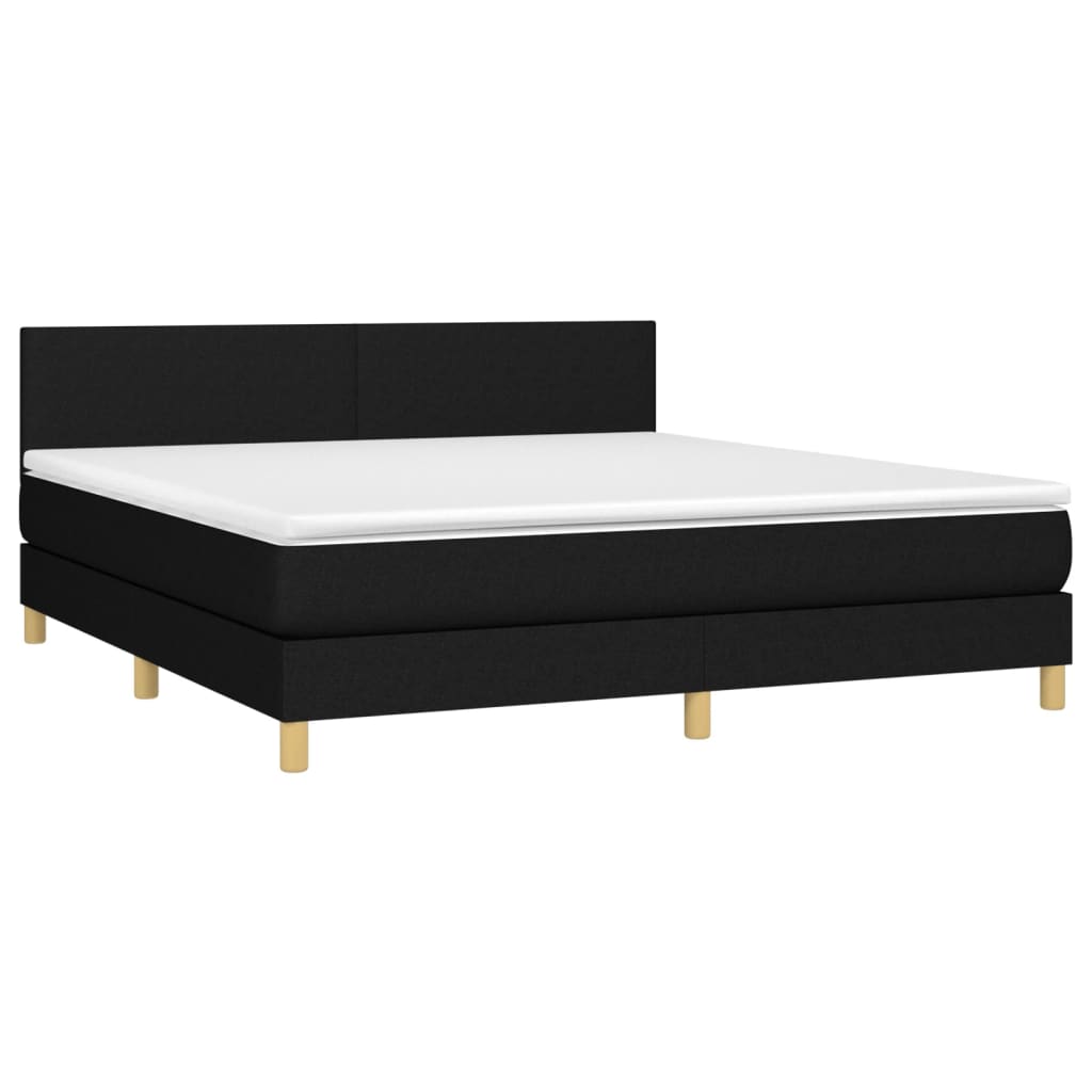 vidaXL Κρεβάτι Boxspring με Στρώμα & LED Μαύρο 180x200 εκ. Υφασμάτινο