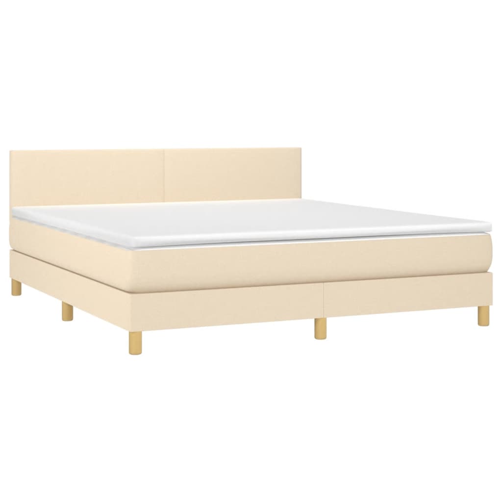 vidaXL Κρεβάτι Boxspring με Στρώμα & LED Κρεμ 180x200 εκ. Υφασμάτινο