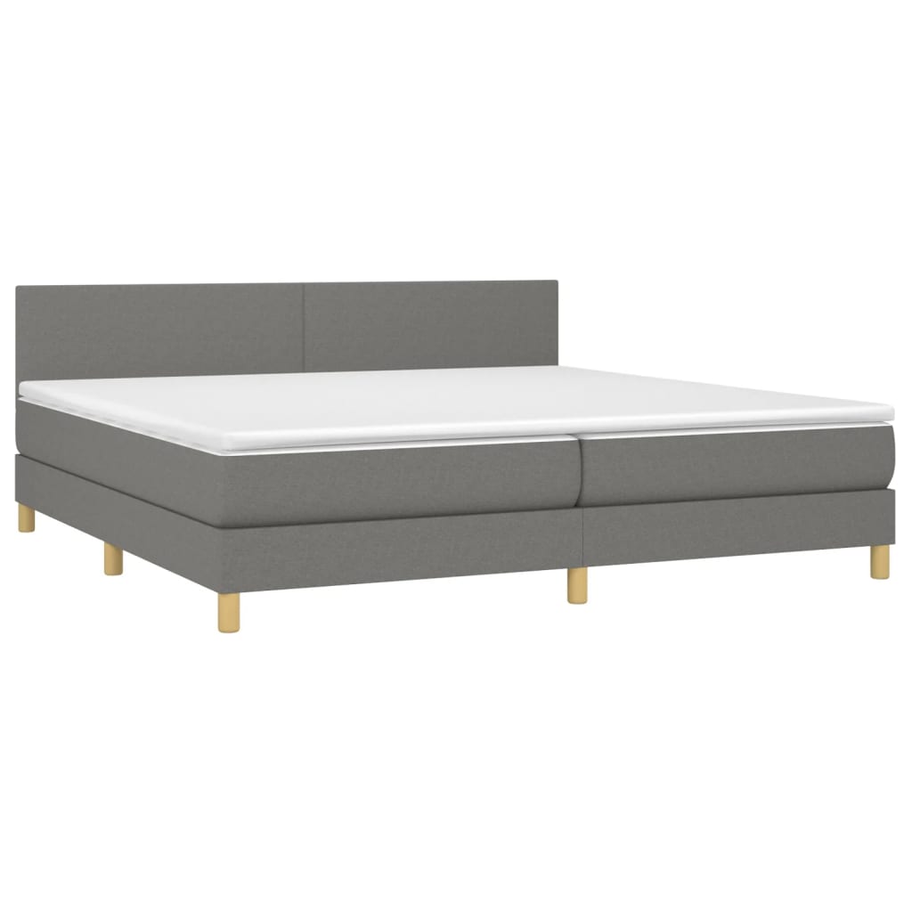 vidaXL Κρεβάτι Boxspring με Στρώμα & LED Σκ.Γκρι 200x200εκ. Υφασμάτινο