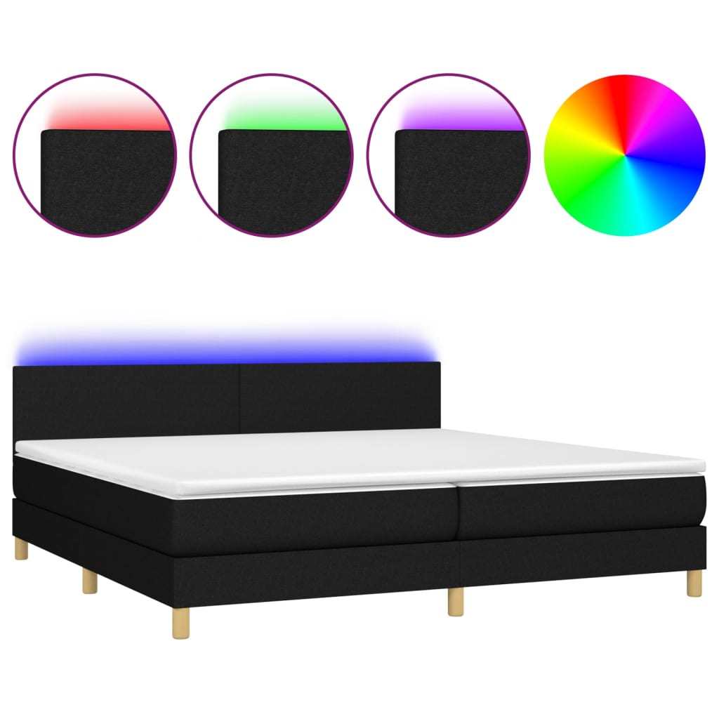 vidaXL Κρεβάτι Boxspring με Στρώμα & LED Μαύρο 200x200 εκ. Υφασμάτινο