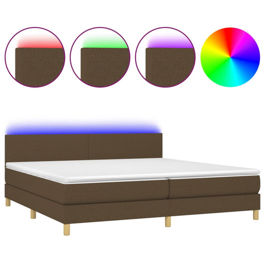 vidaXL Κρεβάτι Boxspring με Στρώμα & LED Σκ.Καφέ 200x200 εκ Υφασμάτινο