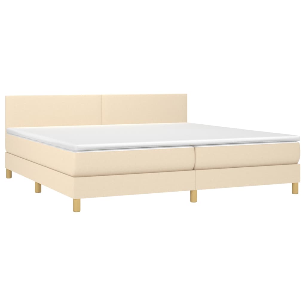 vidaXL Κρεβάτι Boxspring με Στρώμα & LED Κρεμ 200x200 εκ. Υφασμάτινο