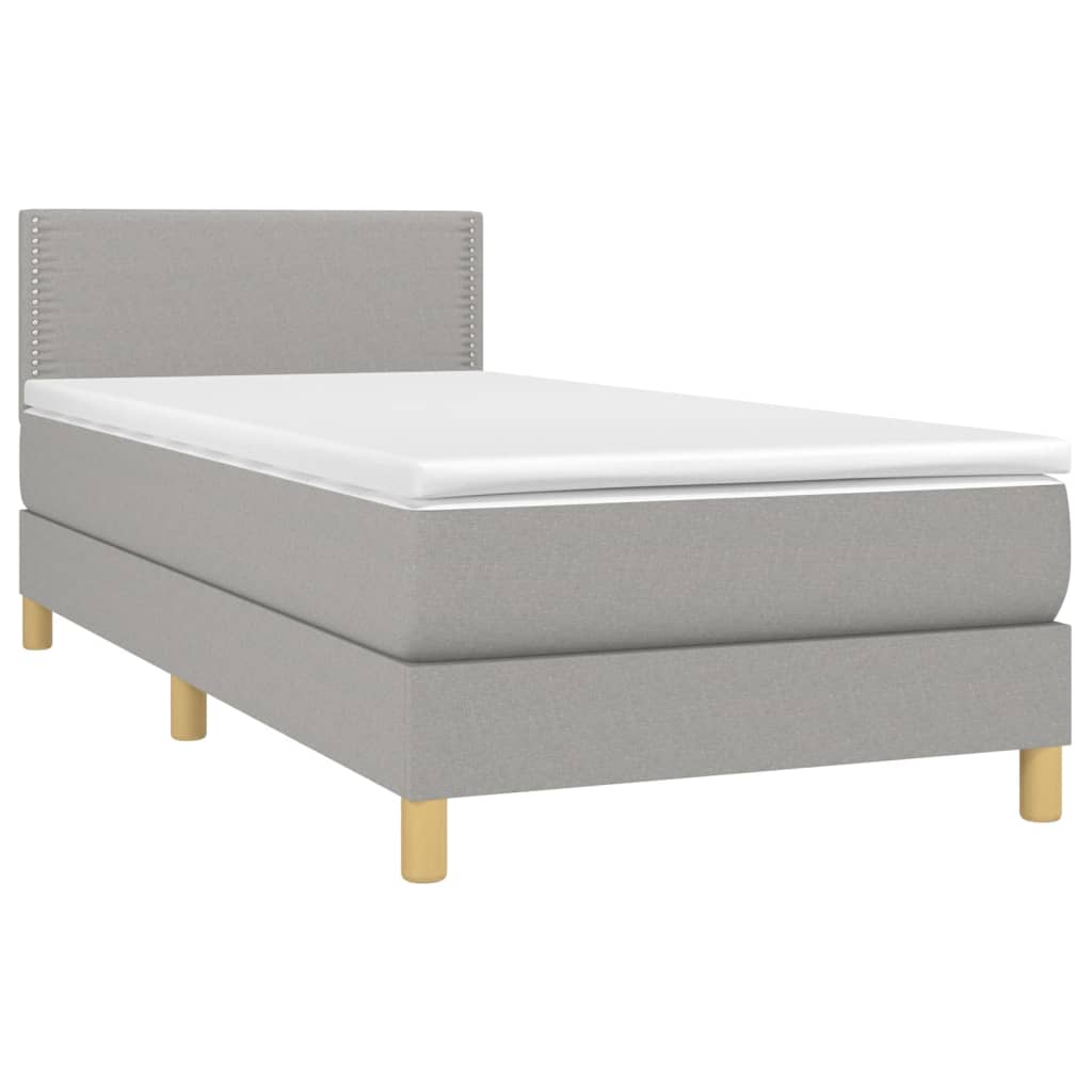 vidaXL Κρεβάτι Boxspring με Στρώμα & LED Αν.Γκρι 90x190 εκ. Υφασμάτινο