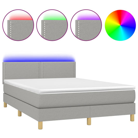 vidaXL Κρεβάτι Boxspring με Στρώμα & LED Αν.Γκρι 140x190εκ. Υφασμάτινο