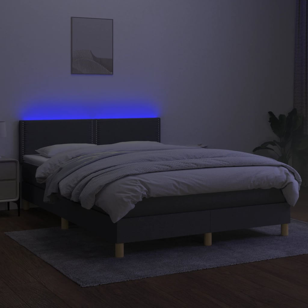 vidaXL Κρεβάτι Boxspring με Στρώμα & LED Σκ.Γκρι 140x200 εκ Υφασμάτινο