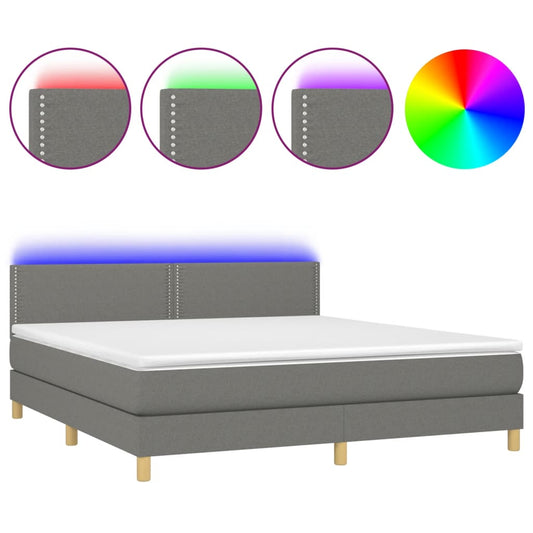 vidaXL Κρεβάτι Boxspring με Στρώμα & LED Σκ.Γκρι 160x200 εκ Υφασμάτινο