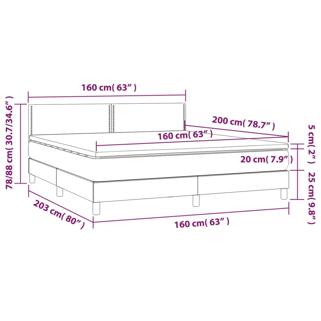 vidaXL Κρεβάτι Boxspring με Στρώμα & LED Σκ.Γκρι 160x200 εκ Υφασμάτινο