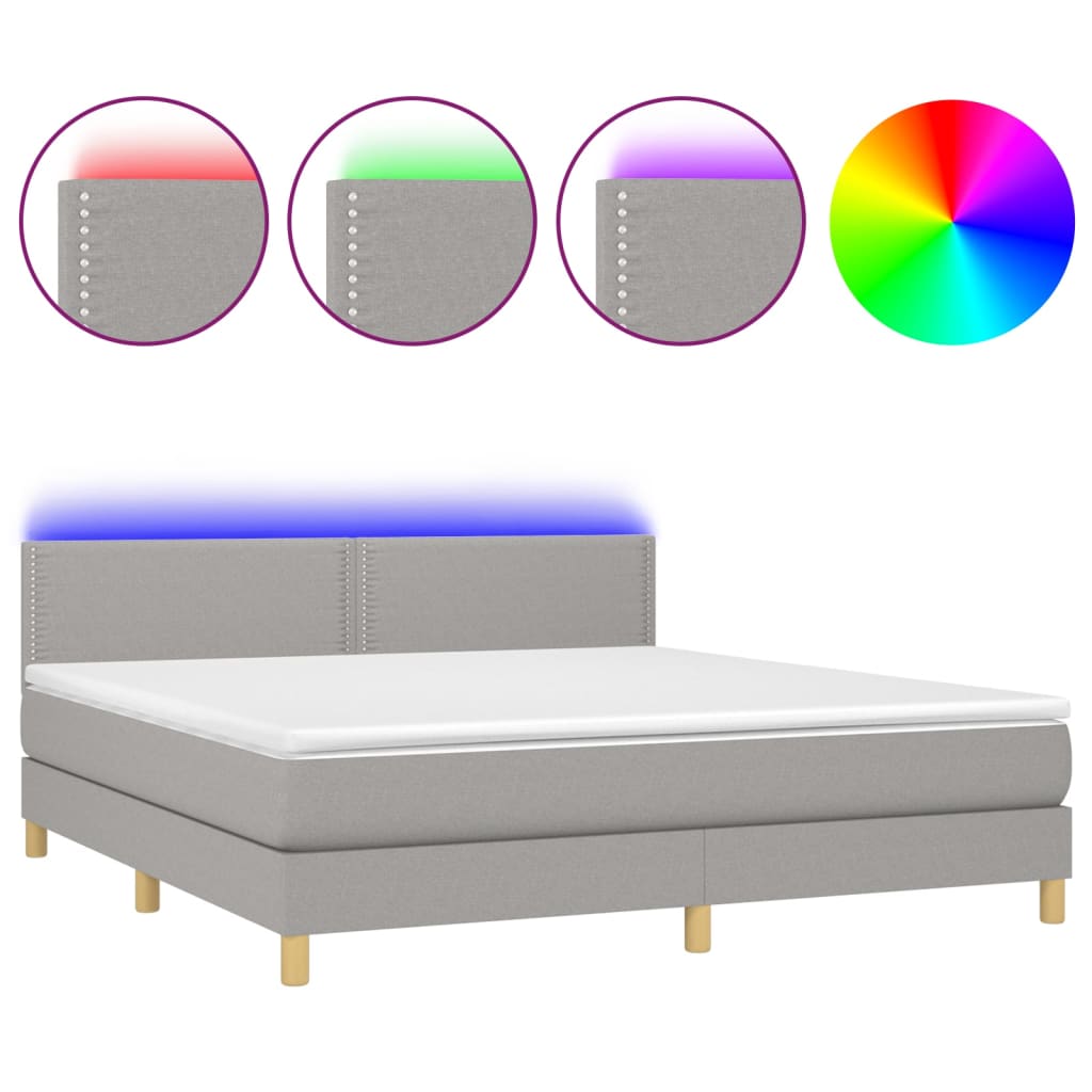 vidaXL Κρεβάτι Boxspring με Στρώμα & LED Αν.Γκρι 180x200 εκ Υφασμάτινο