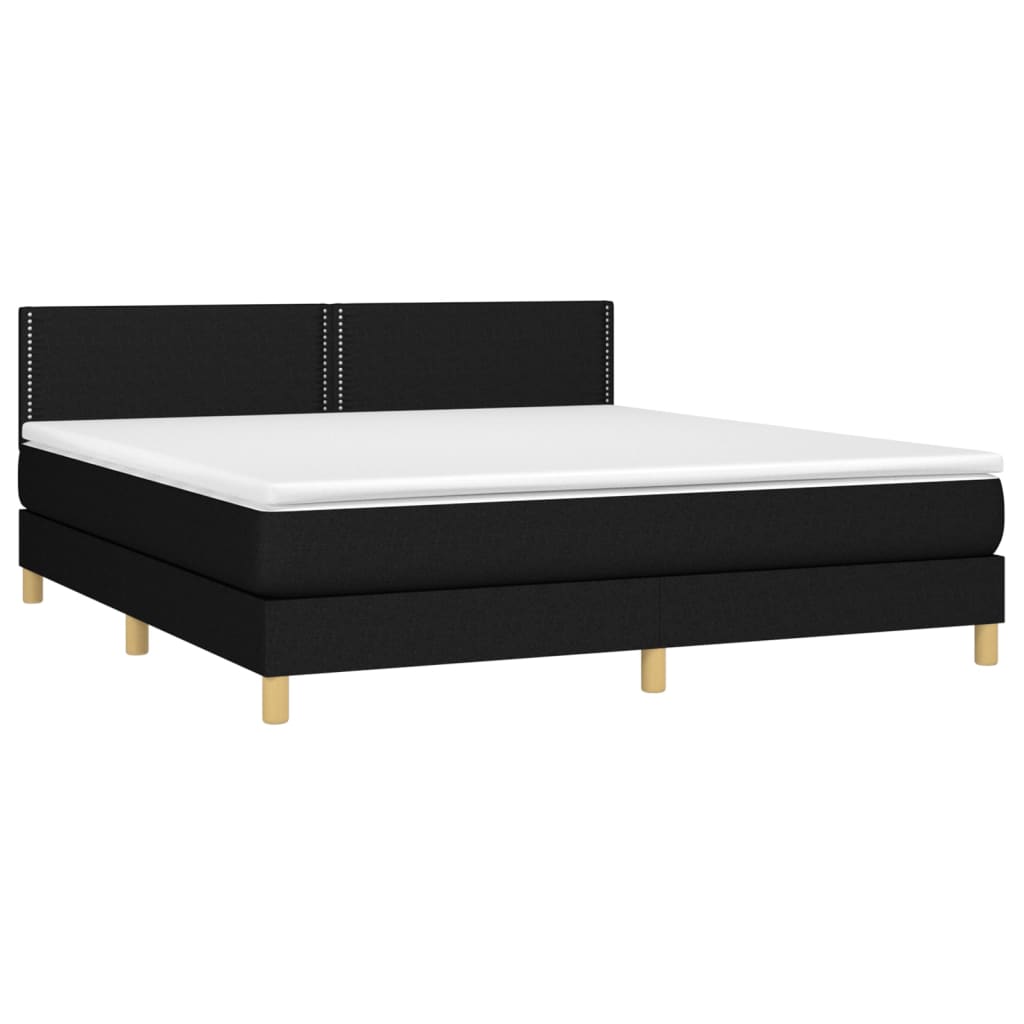 vidaXL Κρεβάτι Boxspring με Στρώμα & LED Μαύρο 180x200 εκ. Υφασμάτινο