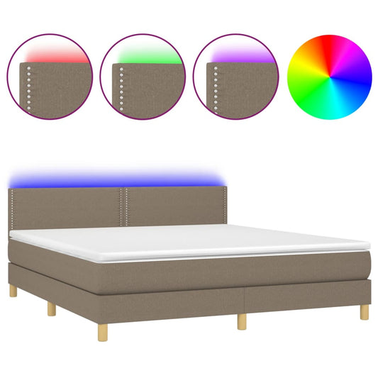 vidaXL Κρεβάτι Boxspring με Στρώμα & LED Taupe 180x200 εκ. Υφασμάτινο