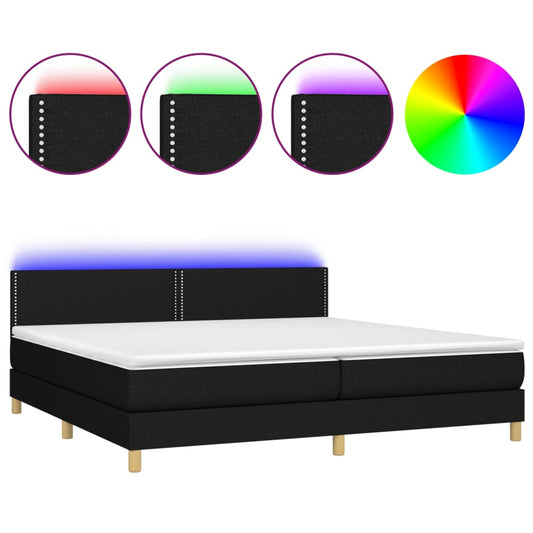 vidaXL Κρεβάτι Boxspring με Στρώμα & LED Μαύρο 200x200 εκ. Υφασμάτινο