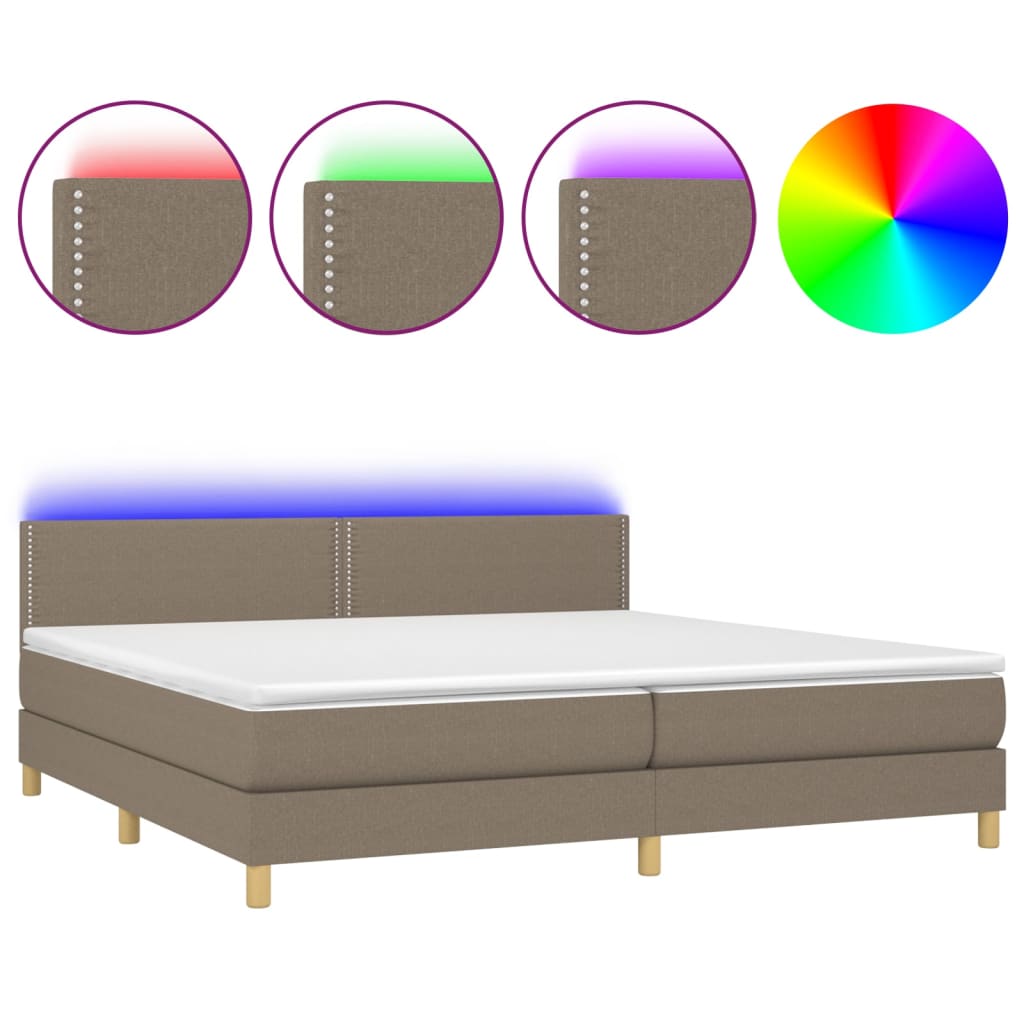 vidaXL Κρεβάτι Boxspring με Στρώμα & LED Taupe 200x200 εκ. Υφασμάτινο