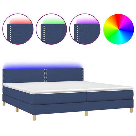 vidaXL Κρεβάτι Boxspring με Στρώμα & LED Μπλε 200x200 εκ. Υφασμάτινο