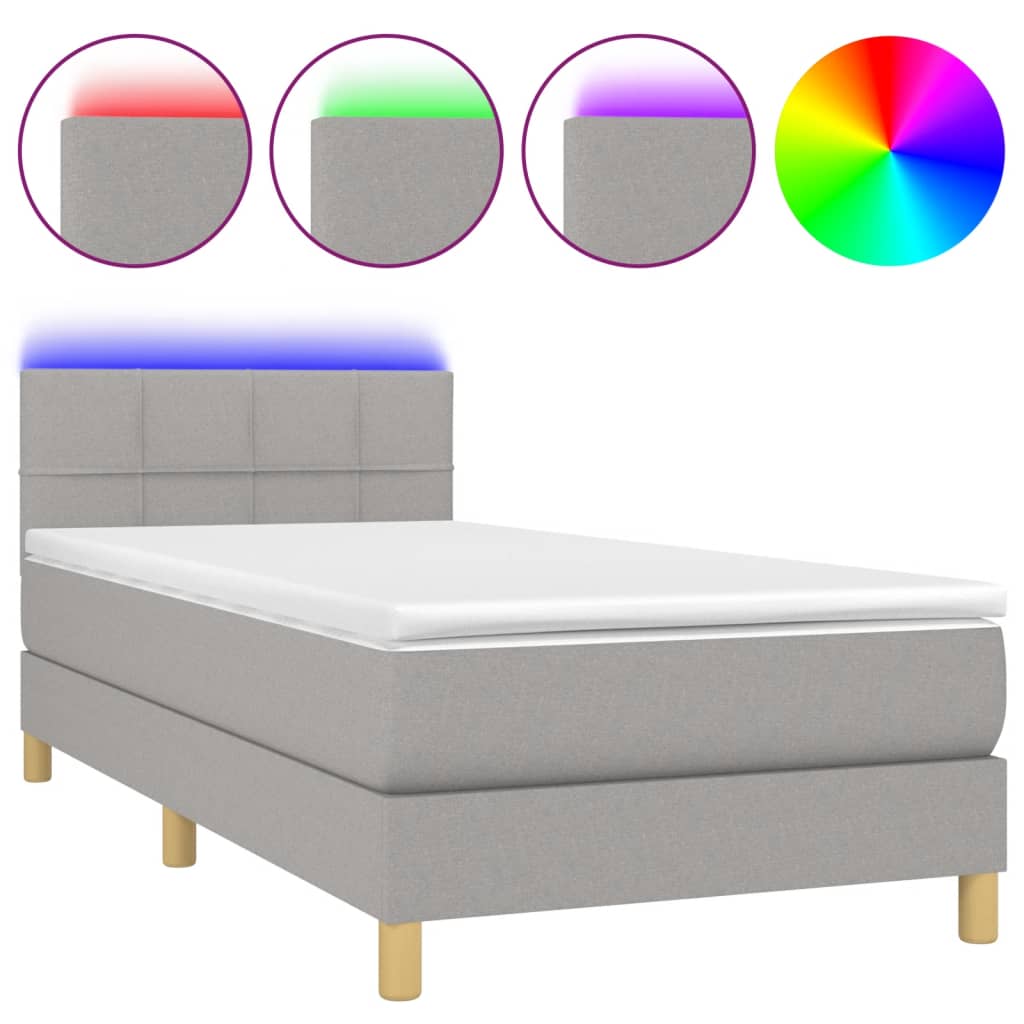 vidaXL Κρεβάτι Boxspring με Στρώμα & LED Αν.Γκρι 80x200 εκ. Υφασμάτινο