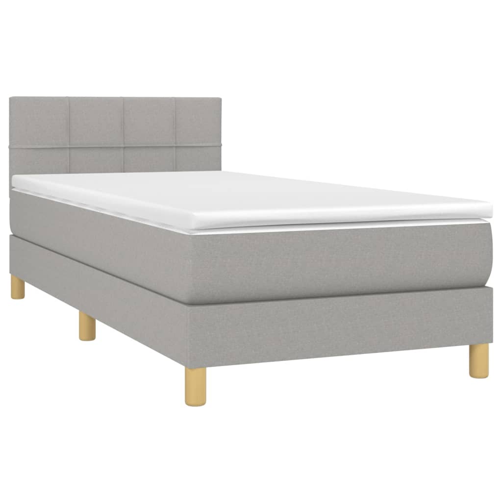 vidaXL Κρεβάτι Boxspring με Στρώμα & LED Αν.Γκρι 90x190 εκ. Υφασμάτινο