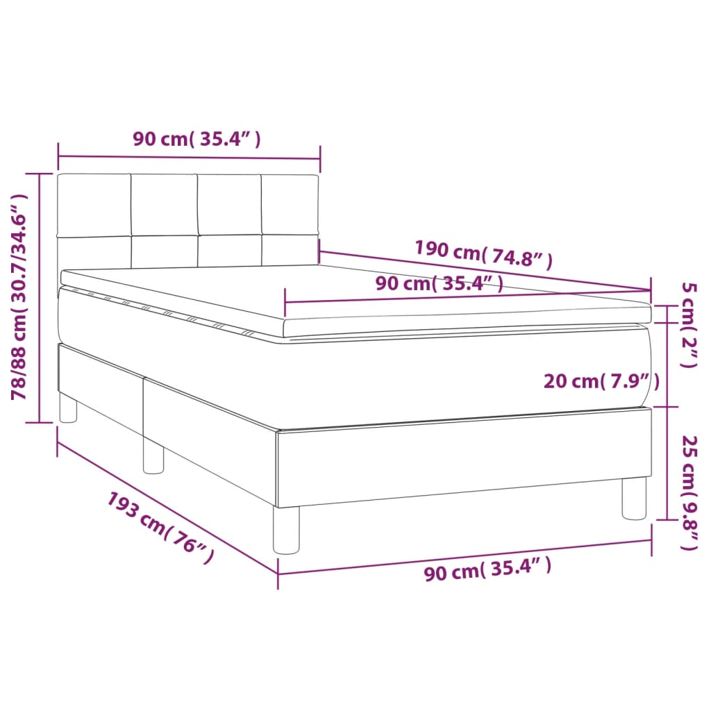 vidaXL Κρεβάτι Boxspring με Στρώμα & LED Μαύρο 90x190 εκ. Υφασμάτινο