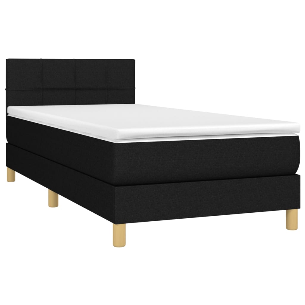 vidaXL Κρεβάτι Boxspring με Στρώμα & LED Μαύρο 90x200 εκ. Υφασμάτινο