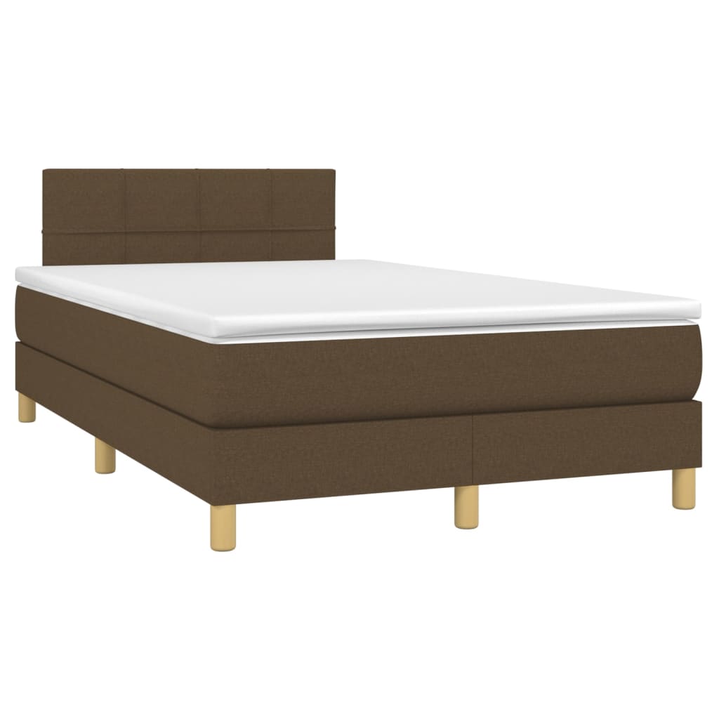 vidaXL Κρεβάτι Boxspring με Στρώμα & LED Σκ.Καφέ 120x200 εκ Υφασμάτινο