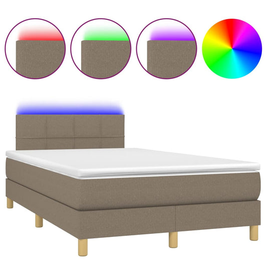vidaXL Κρεβάτι Boxspring με Στρώμα & LED Taupe 120x200 εκ. Υφασμάτινο