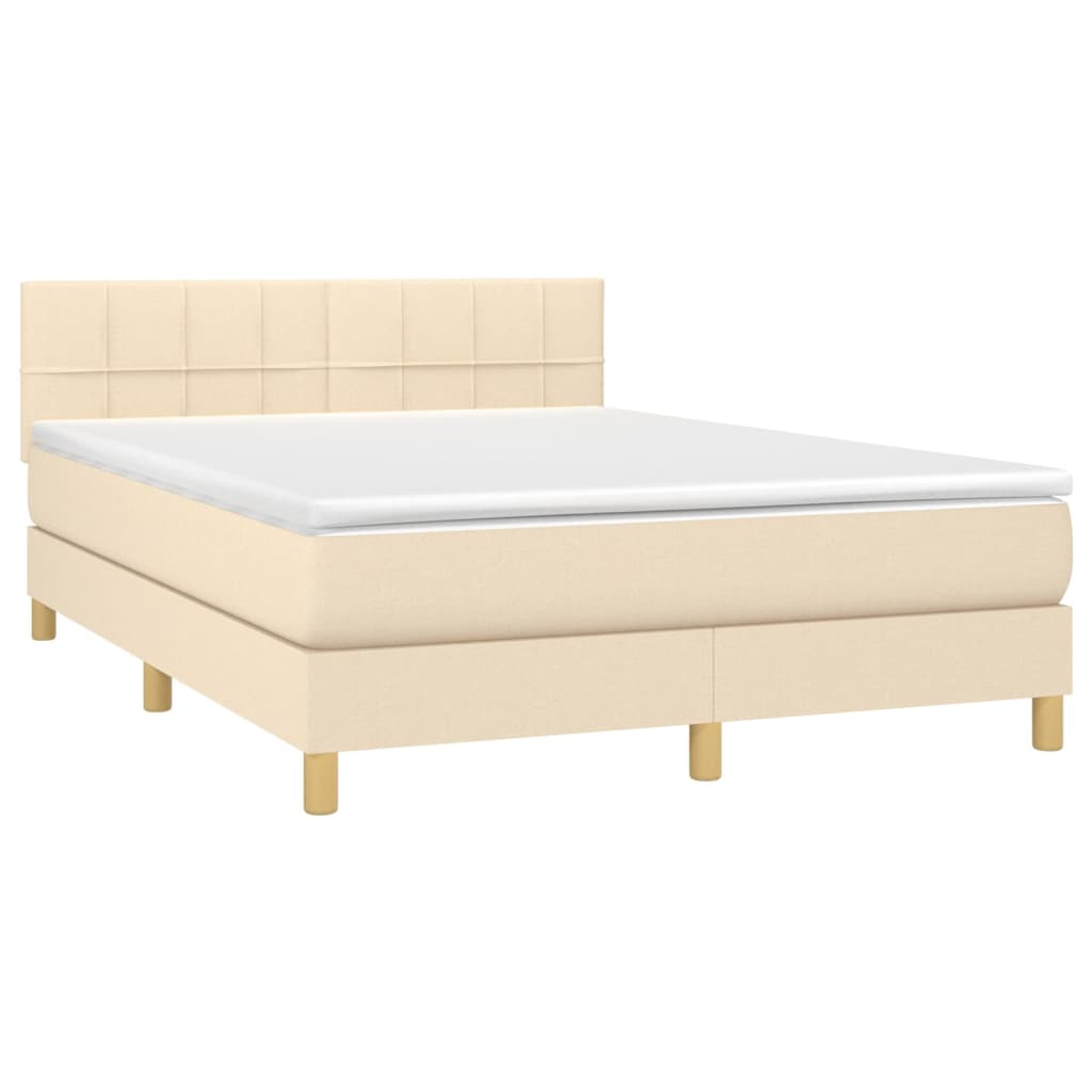 vidaXL Κρεβάτι Boxspring με Στρώμα & LED Κρεμ 140x190 εκ. Υφασμάτινο