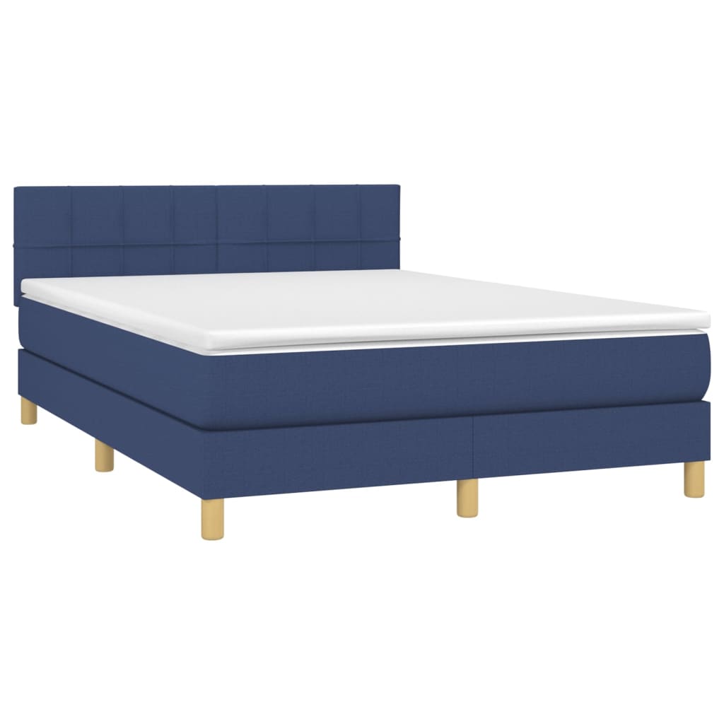 vidaXL Κρεβάτι Boxspring με Στρώμα & LED Μπλε 140x190 εκ. Υφασμάτινο