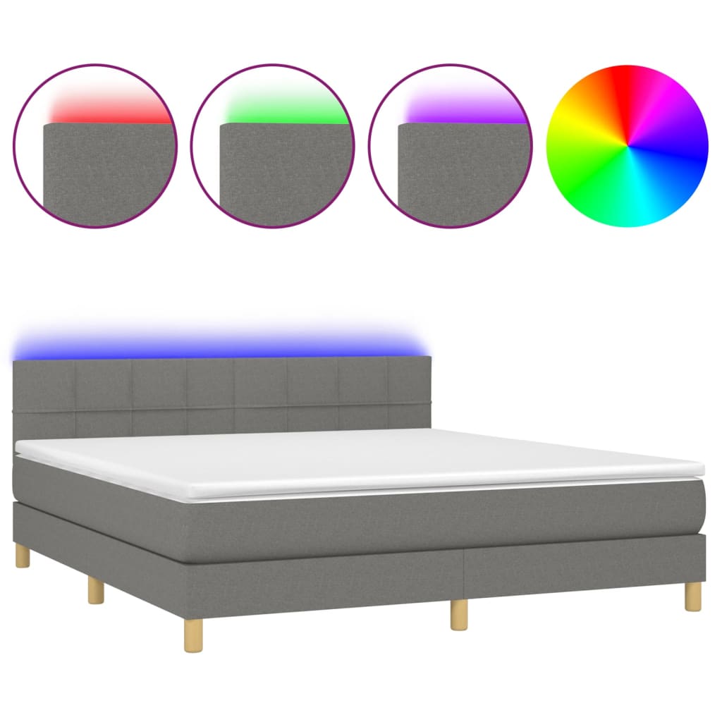 vidaXL Κρεβάτι Boxspring με Στρώμα & LED Σκ.Γκρι 160x200 εκ Υφασμάτινο