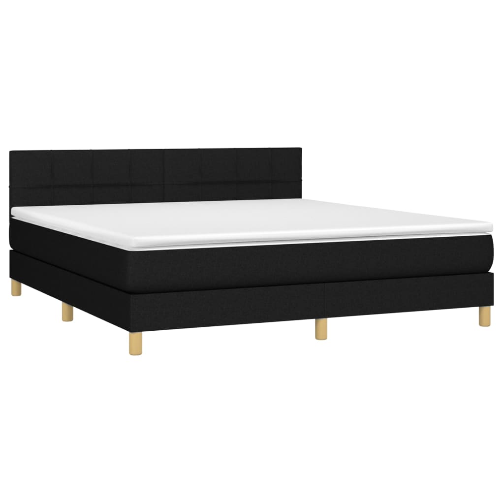 vidaXL Κρεβάτι Boxspring με Στρώμα & LED Μαύρο 160x200 εκ. Υφασμάτινο