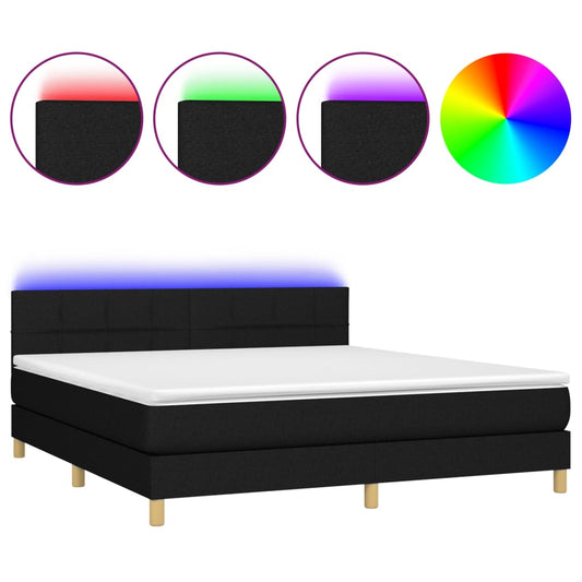 vidaXL Κρεβάτι Boxspring με Στρώμα & LED Μαύρο 180x200 εκ. Υφασμάτινο