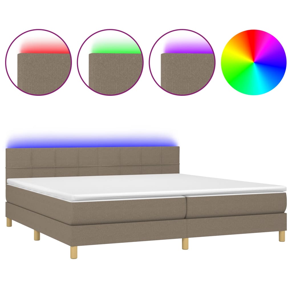 vidaXL Κρεβάτι Boxspring με Στρώμα & LED Taupe 200x200 εκ. Υφασμάτινο