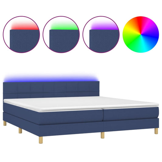 vidaXL Κρεβάτι Boxspring με Στρώμα & LED Μπλε 200x200 εκ. Υφασμάτινο