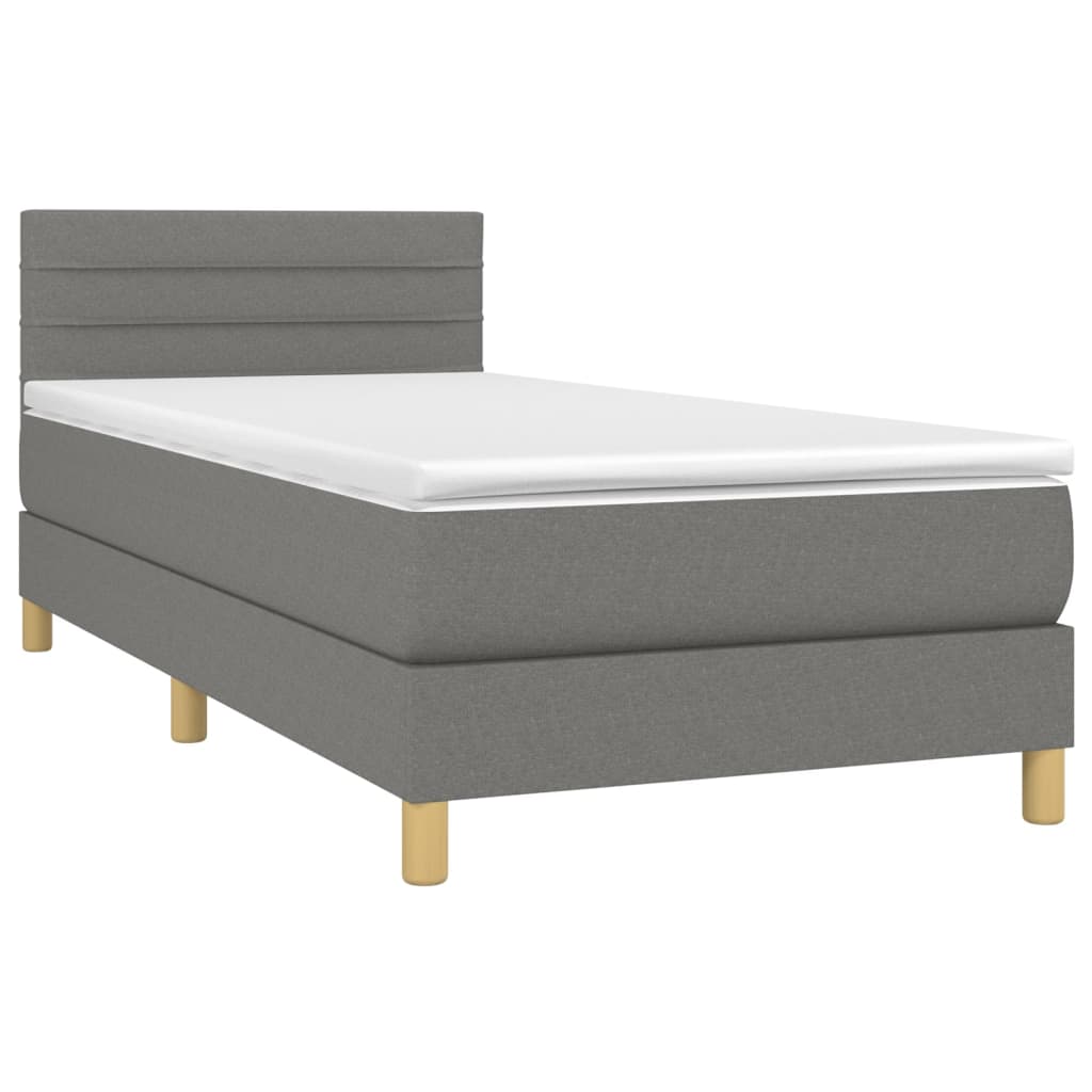 vidaXL Κρεβάτι Boxspring με Στρώμα & LED Σκ.Γκρι 80x200 εκ. Υφασμάτινο
