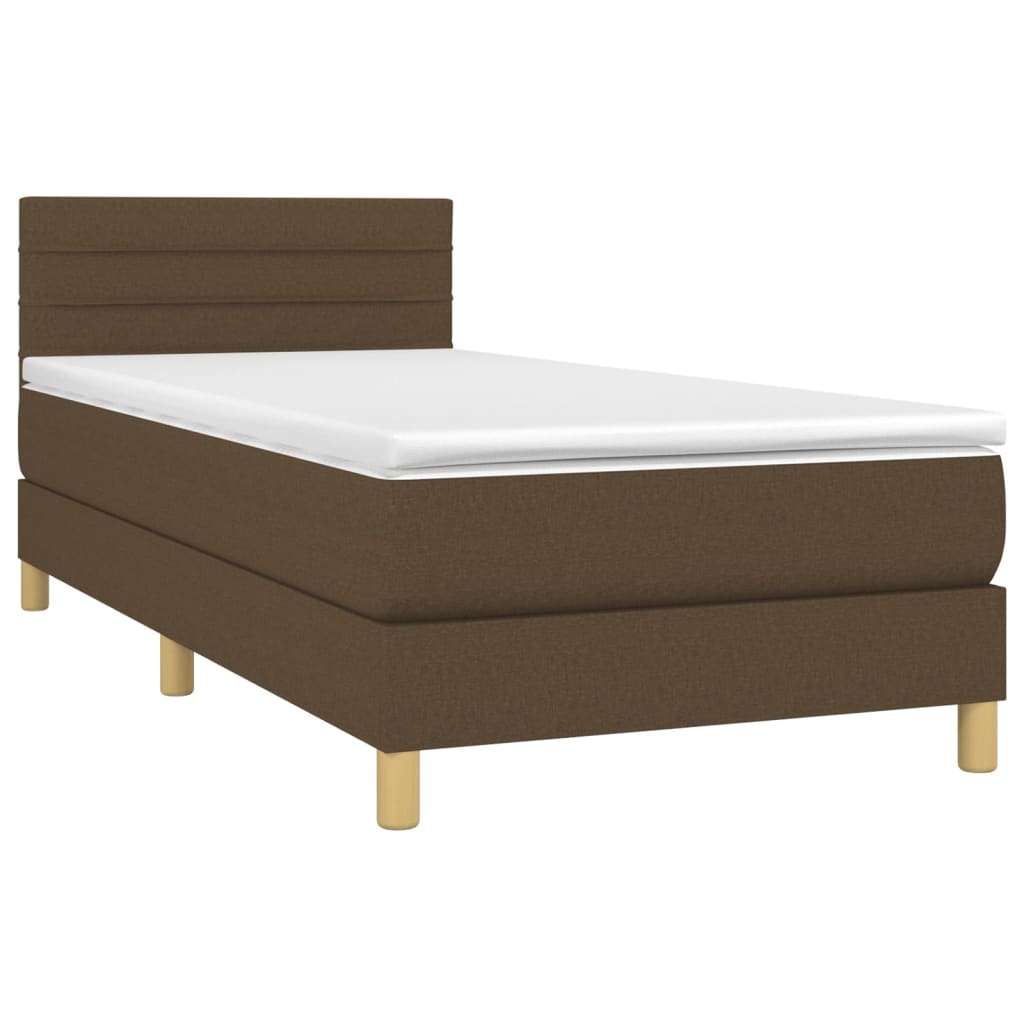vidaXL Κρεβάτι Boxspring με Στρώμα & LED Σκ.Καφέ 90x200 εκ. Υφασμάτινο