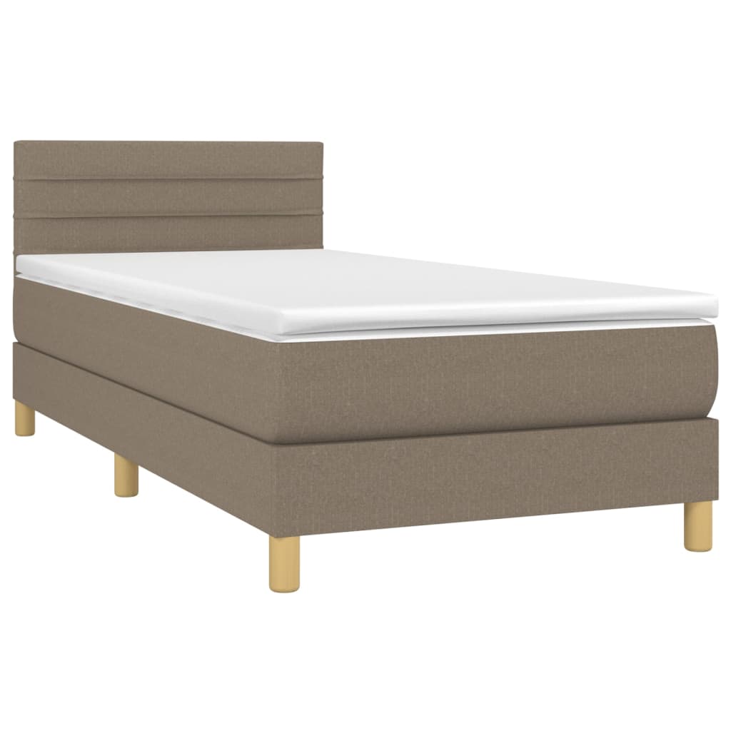 vidaXL Κρεβάτι Boxspring με Στρώμα & LED Taupe 90x200 εκ. Υφασμάτινο