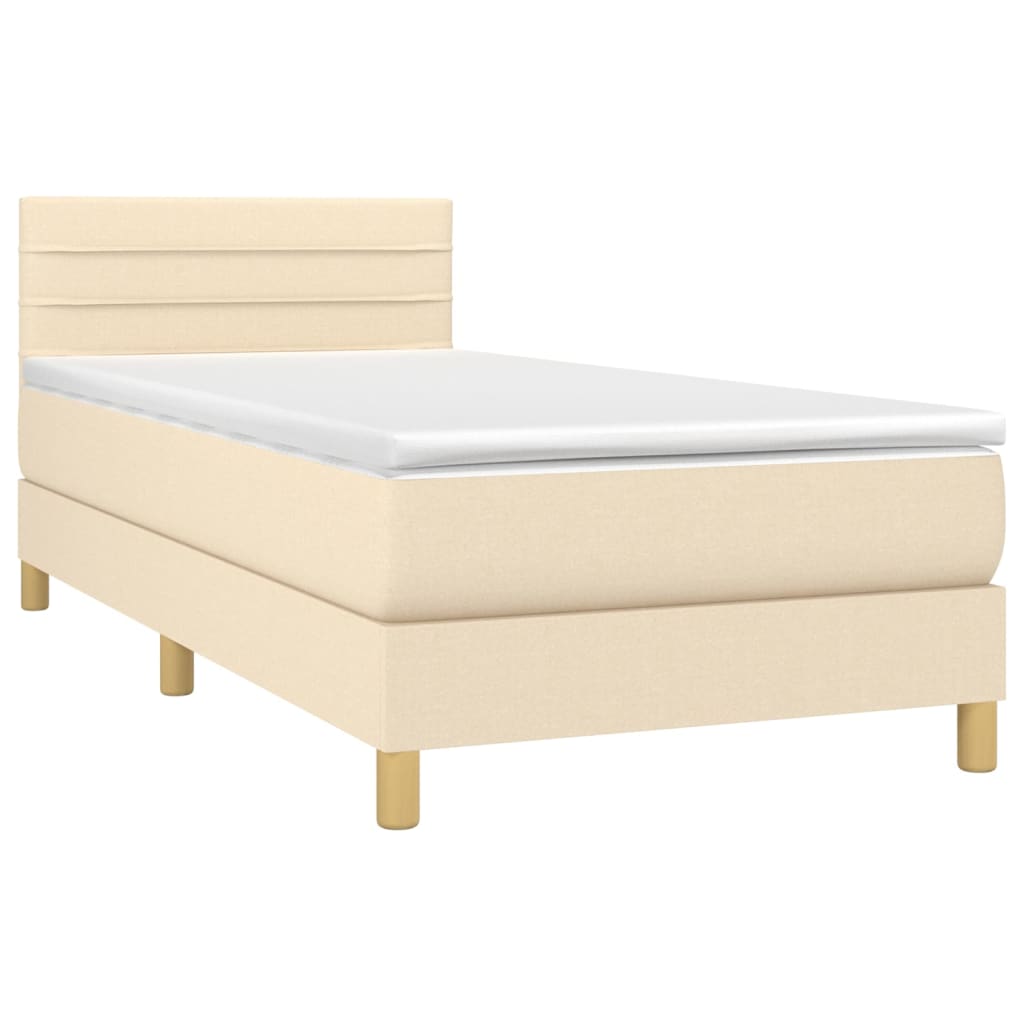 vidaXL Κρεβάτι Boxspring με Στρώμα & LED Κρεμ 90x200 εκ. Υφασμάτινο
