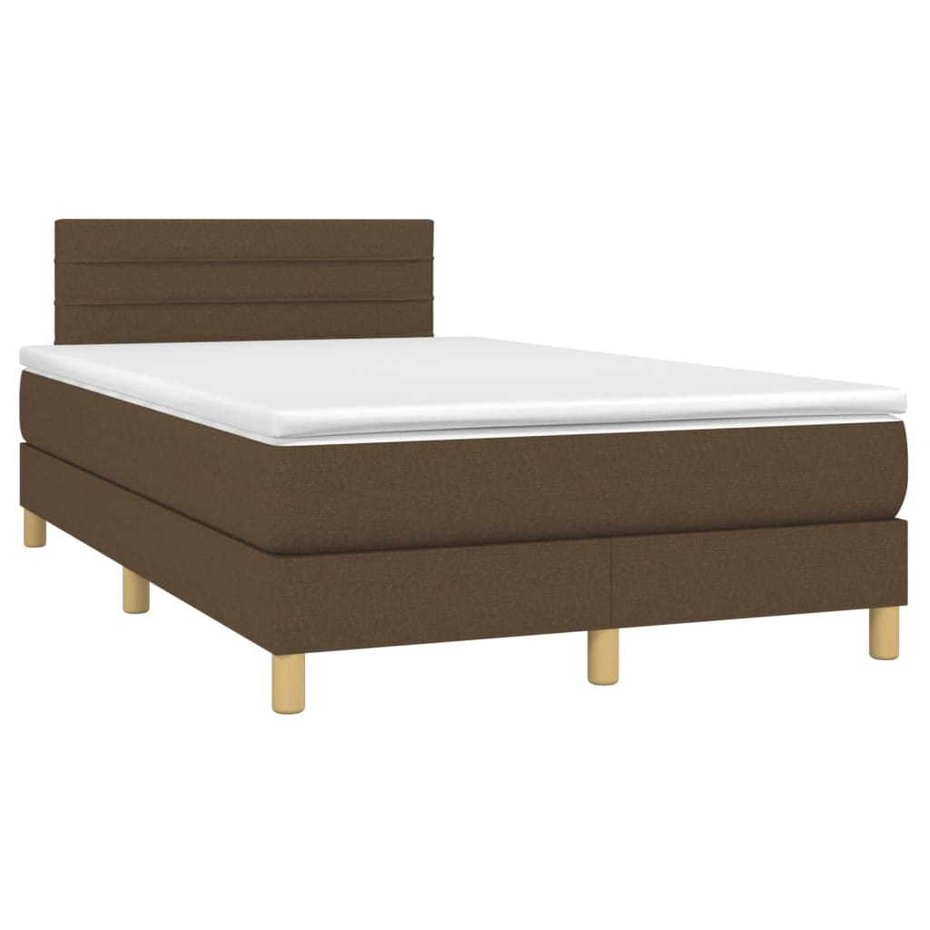vidaXL Κρεβάτι Boxspring με Στρώμα & LED Σκ.Καφέ 120x200 εκ Υφασμάτινο