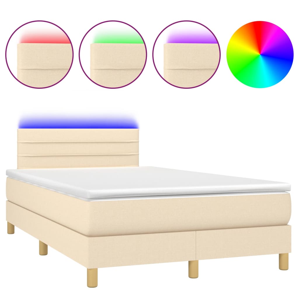vidaXL Κρεβάτι Boxspring με Στρώμα & LED Κρεμ 120x200 εκ. Υφασμάτινο