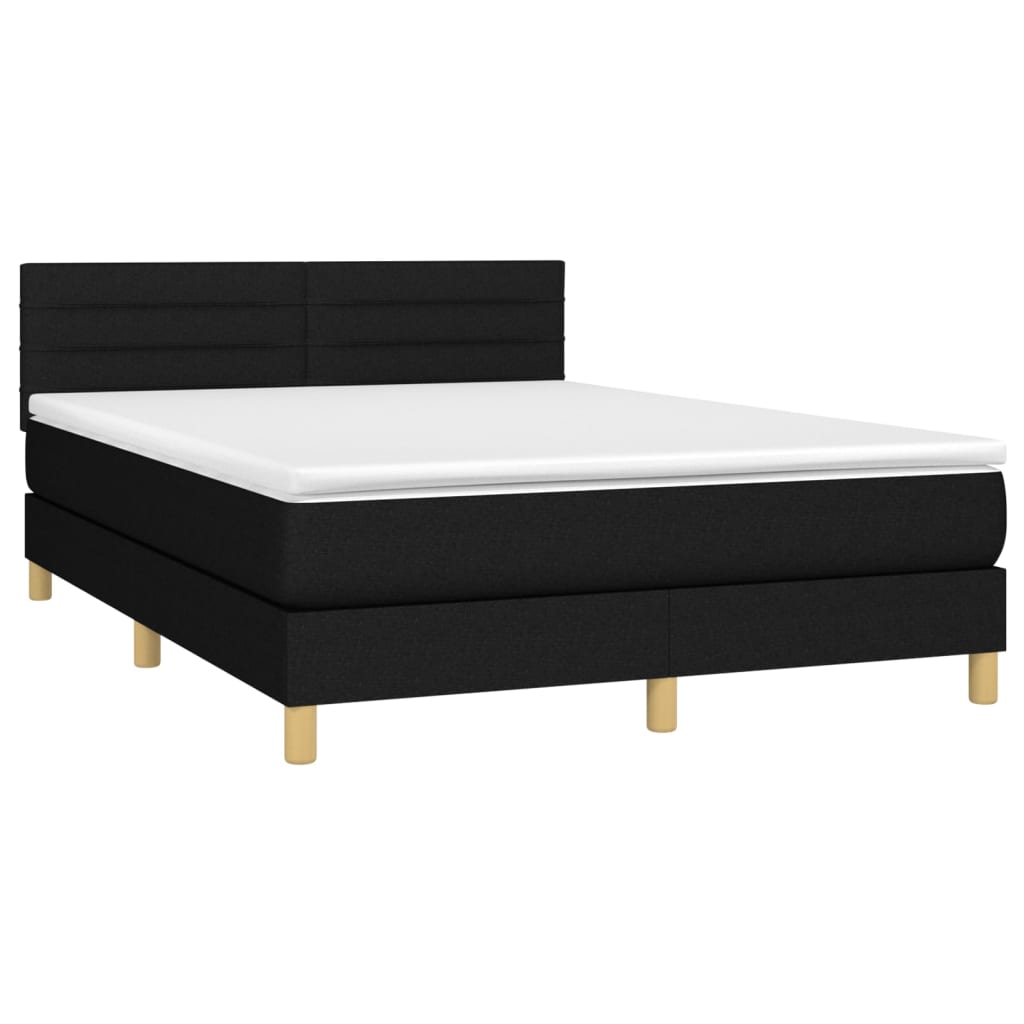 vidaXL Κρεβάτι Boxspring με Στρώμα & LED Μαύρο 140x190 εκ. Υφασμάτινο