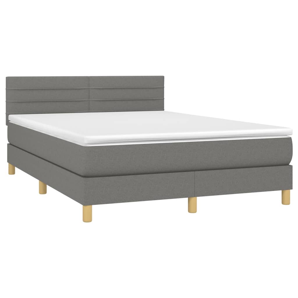 vidaXL Κρεβάτι Boxspring με Στρώμα & LED Σκ.Γκρι 140x200 εκ Υφασμάτινο