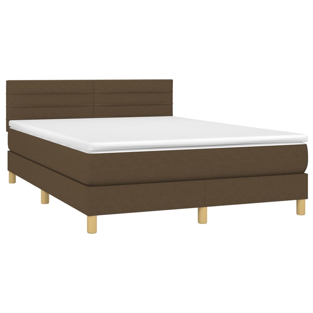vidaXL Κρεβάτι Boxspring με Στρώμα & LED Σκ.Καφέ 140x200 εκ Υφασμάτινο