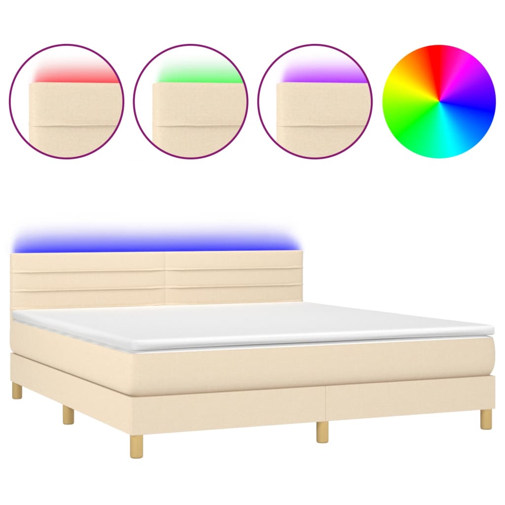 vidaXL Κρεβάτι Boxspring με Στρώμα & LED Κρεμ 160x200 εκ. Υφασμάτινο