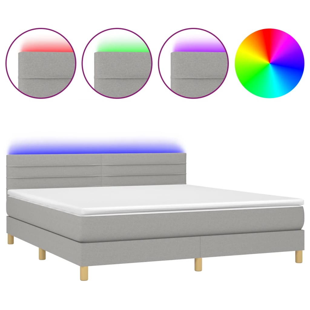 vidaXL Κρεβάτι Boxspring με Στρώμα & LED Αν.Γκρι 180x200 εκ Υφασμάτινο