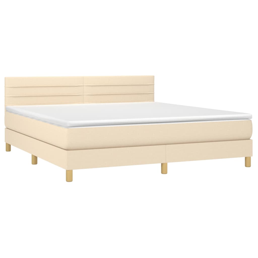 vidaXL Κρεβάτι Boxspring με Στρώμα & LED Κρεμ 180x200 εκ. Υφασμάτινο