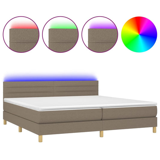 vidaXL Κρεβάτι Boxspring με Στρώμα & LED Taupe 200x200 εκ. Υφασμάτινο
