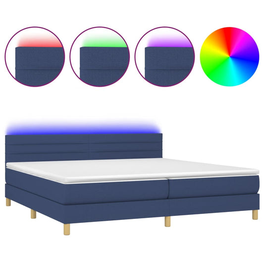 vidaXL Κρεβάτι Boxspring με Στρώμα & LED Μπλε 200x200 εκ. Υφασμάτινο