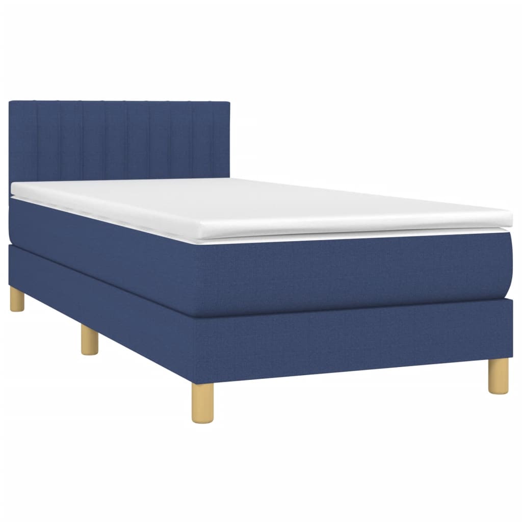 vidaXL Κρεβάτι Boxspring με Στρώμα & LED Μπλε 90x200 εκ. Υφασμάτινο