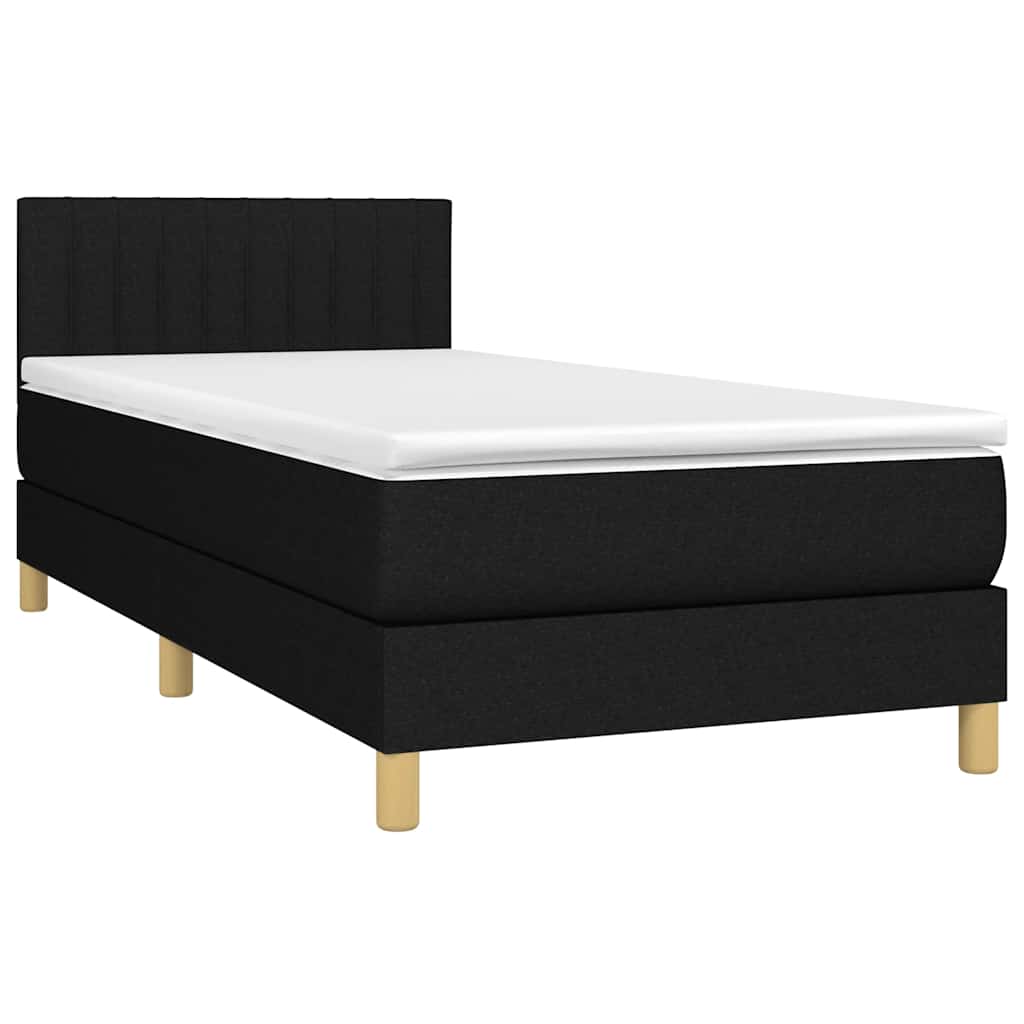 vidaXL Κρεβάτι Boxspring με Στρώμα & LED Μαύρο 100x200 εκ. Υφασμάτινο