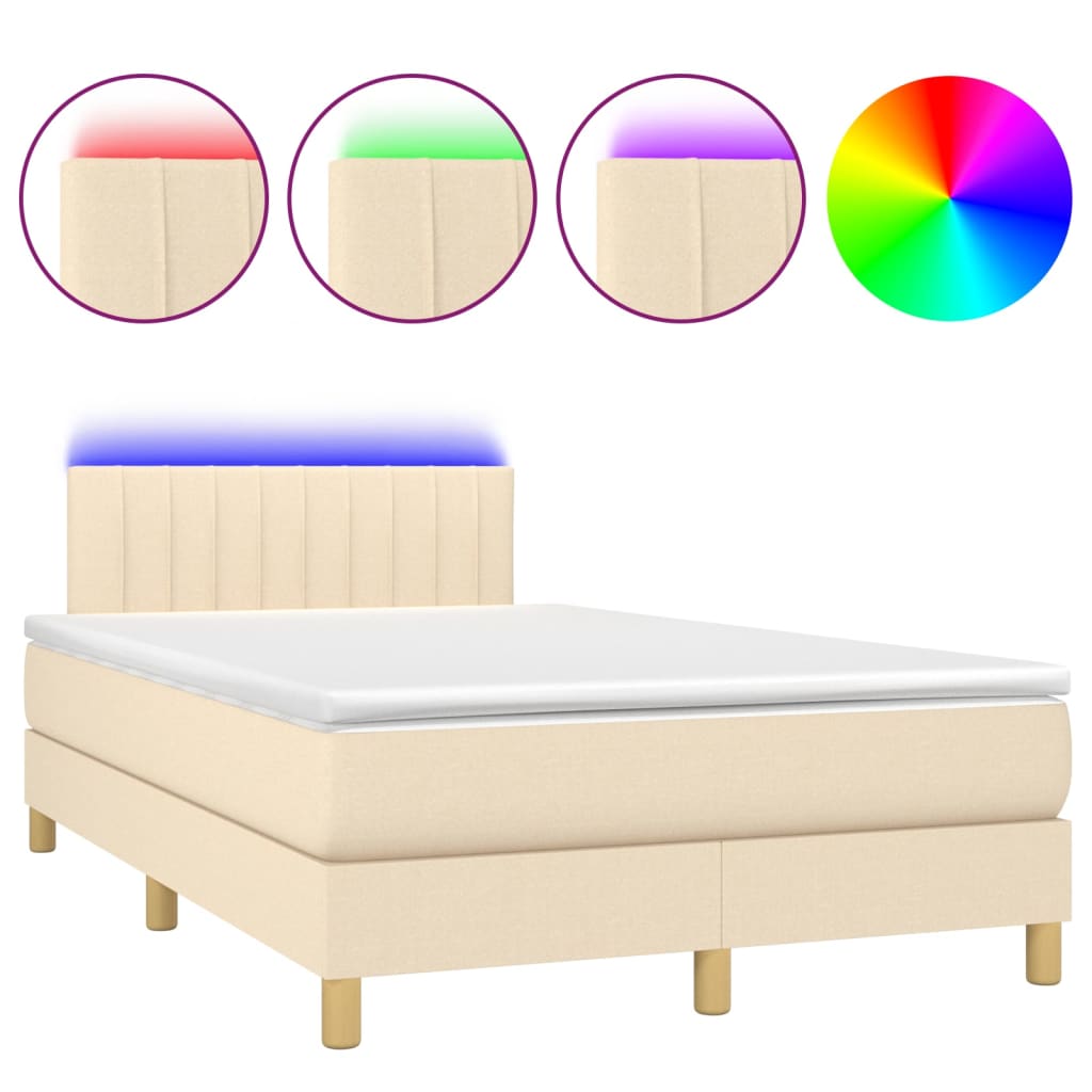 vidaXL Κρεβάτι Boxspring με Στρώμα & LED Κρεμ 120x200 εκ. Υφασμάτινο