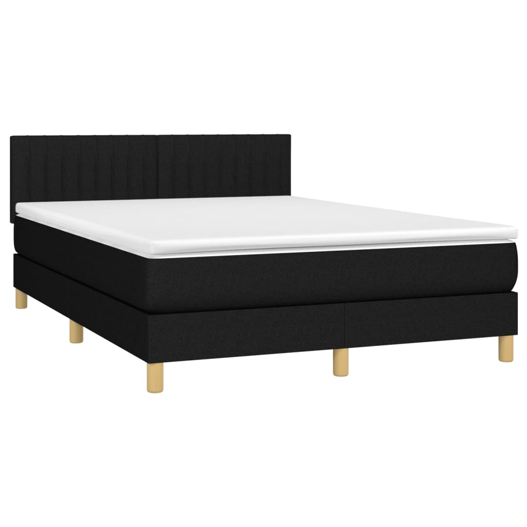 vidaXL Κρεβάτι Boxspring με Στρώμα & LED Μαύρο 140x190 εκ. Υφασμάτινο